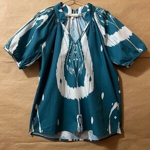 Tuckernuck | Sheridan French Dana Blouse Linen Ikat Print Popover Top Size M